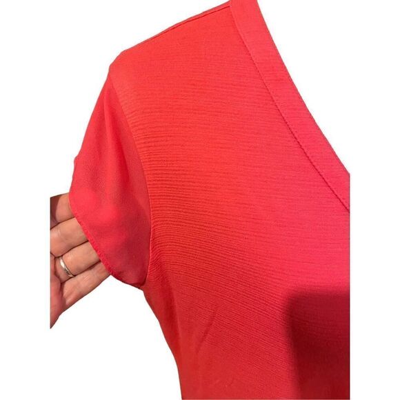 Liz Claiborne Womens Tops V Neck Semi Sheer Sleeve Coral Large - Picture 6 of 10